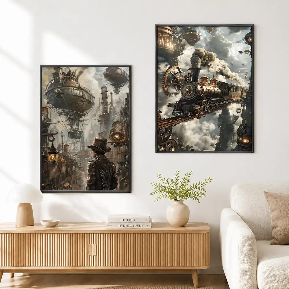 Steampunk Cultural City Steampunk Wall Art Poster High Quality Wall Art for Home Bedroom Living Hallway Perfect Gift