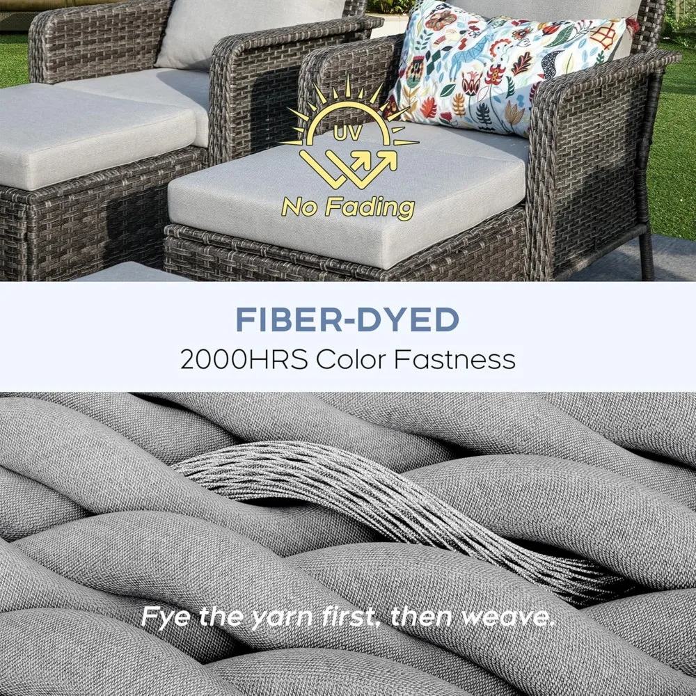 Outdoor Patio Conversation Set,with Lid & Wind Shields - Sectional Sofa Set for Porch, 6 Pcs Outdoor Wicker Furniture Set