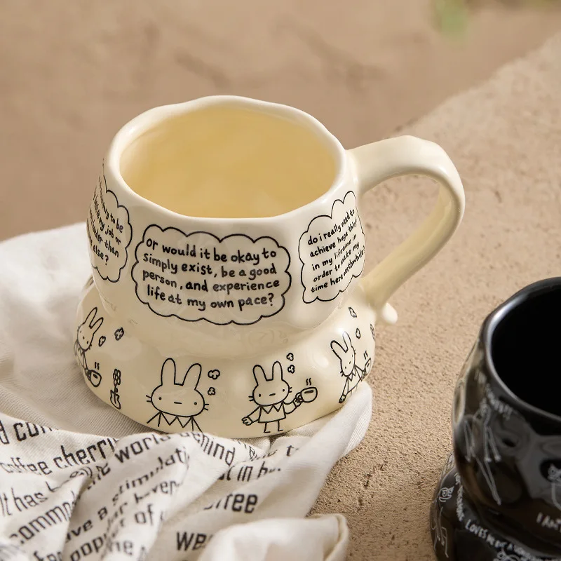 Adorable Migu Rabbit & Black Frog Mugs - Ceramic Creative Cups, Perfect for Home Office Daily Drinking