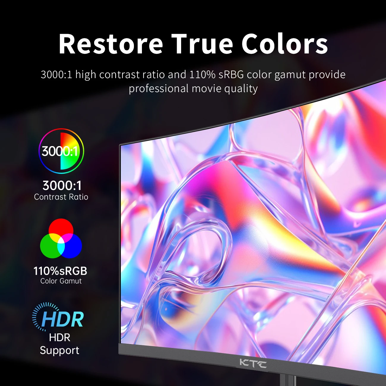 شاشة ألعاب منحنية KTC 24 بوصة 1500R 165 هرتز 1 مللي ثانية FHD 1080p VA Tilt Adaptive Sync HDR 110% sRGB DP/HDMI، VESA للإيقاف المنزلي للألعاب #3