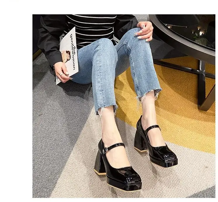 Fashion High Heels Wedding high heels Women Shoes Square toe thick heel Banquet Wedding Shoes Sexy Black Red Ladies Party Shoes
