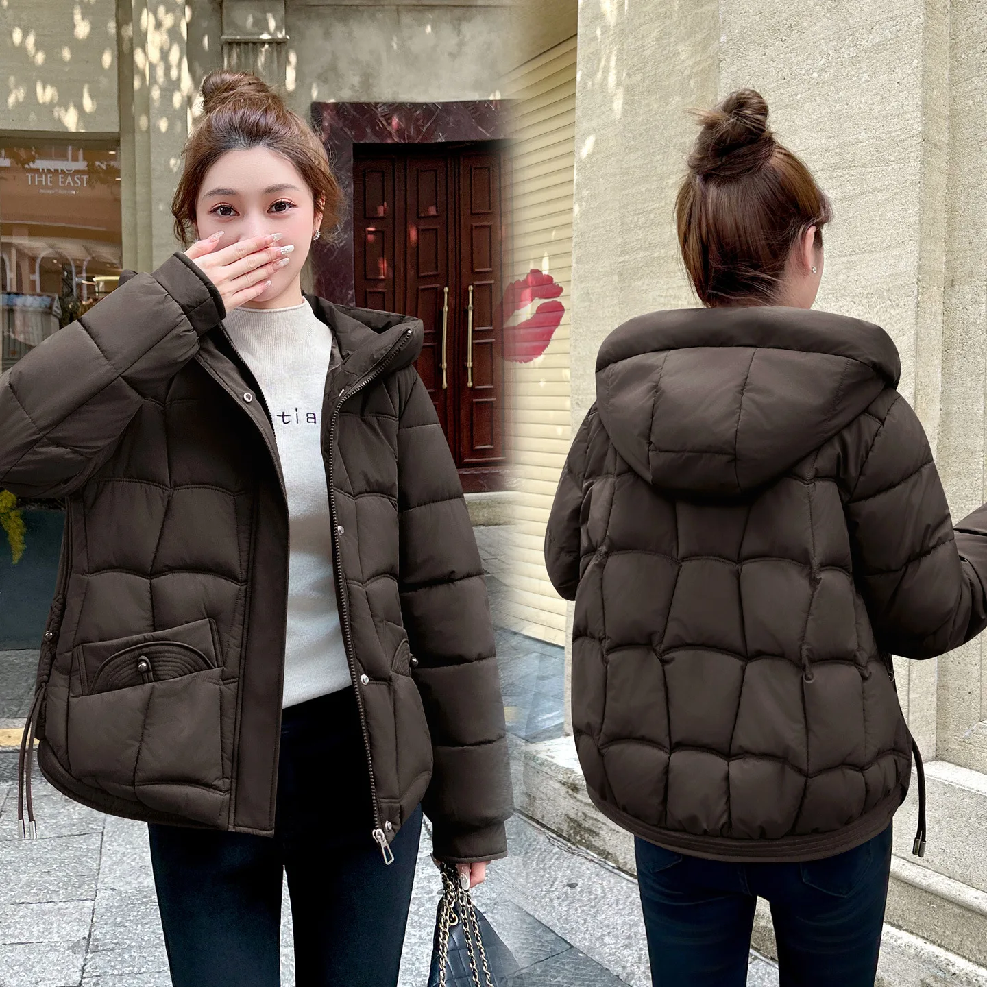 Women Parkas Jacket Cotton Coat Hooded Outerwear Pockets Zipper Puffer Padded Jackets Windproof Overcoat Thick Warm Winter