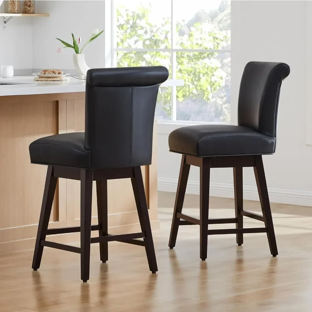 26 Inch Counter Height Swivel Bar Stools Set of 2, FSC Certified Modern Upholstered Faux Leather Swivel Barstool Chair with