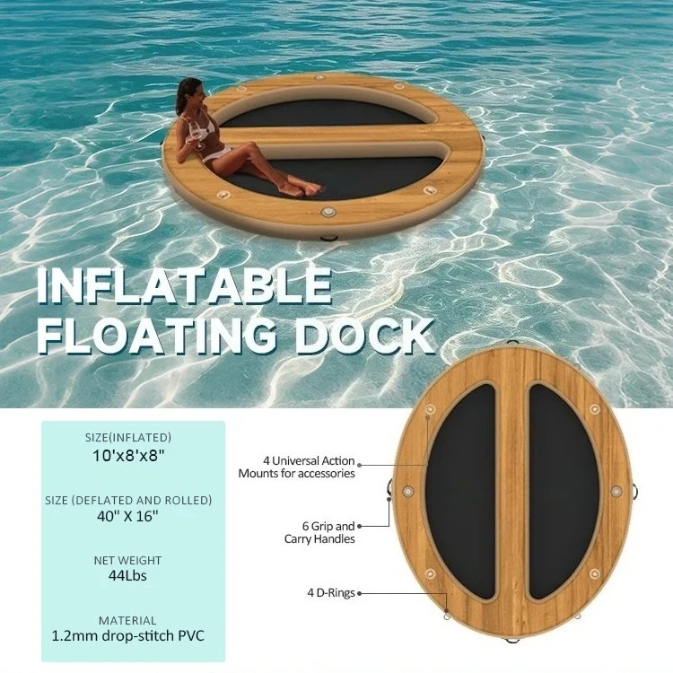 Custom Size 10'x8' Drop Stitch Inflatable Water Lounger, Oval Center Beam Floating Platform 500kg For Adults Kids