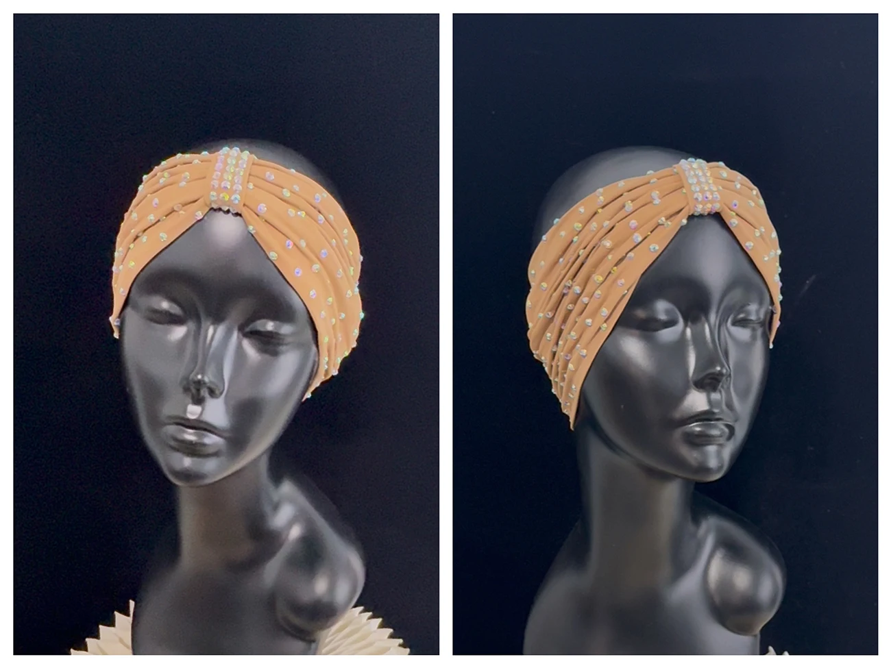 Tiara de dança latina com pregas de borda larga, alças acessórias de diamante, faixa de cabeça profissional multicolorida em dois tons