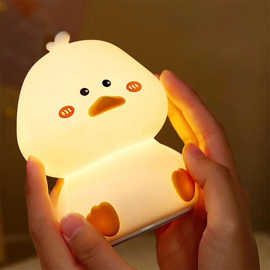 Rechargeable LED Night Light Cute Duck Silicone Patting Lamp Nursery Children Nightlights Home Bedside Room Decor Birthday Gift