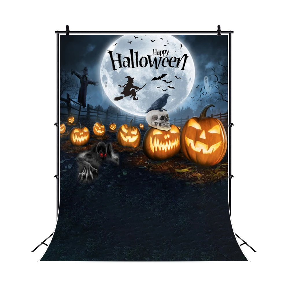 Halloween Backdrop Horror Moon Night Castle Pumpkin Lantern Trick Or Treat Party Background Baby Family Photo Photographic Props