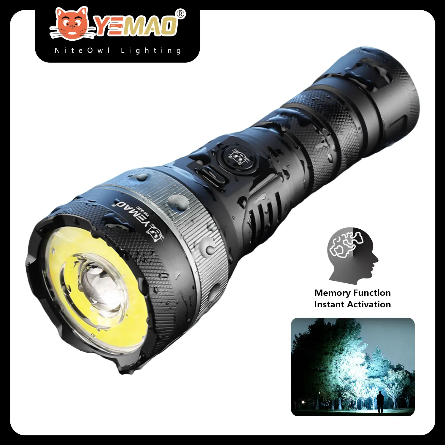 

YEMAO A2C 21700 Rechargeable High Lumens Flashlight 6000lumen High Power Flashlights COB Floodlight Zoom Outdoor Emergency Torch