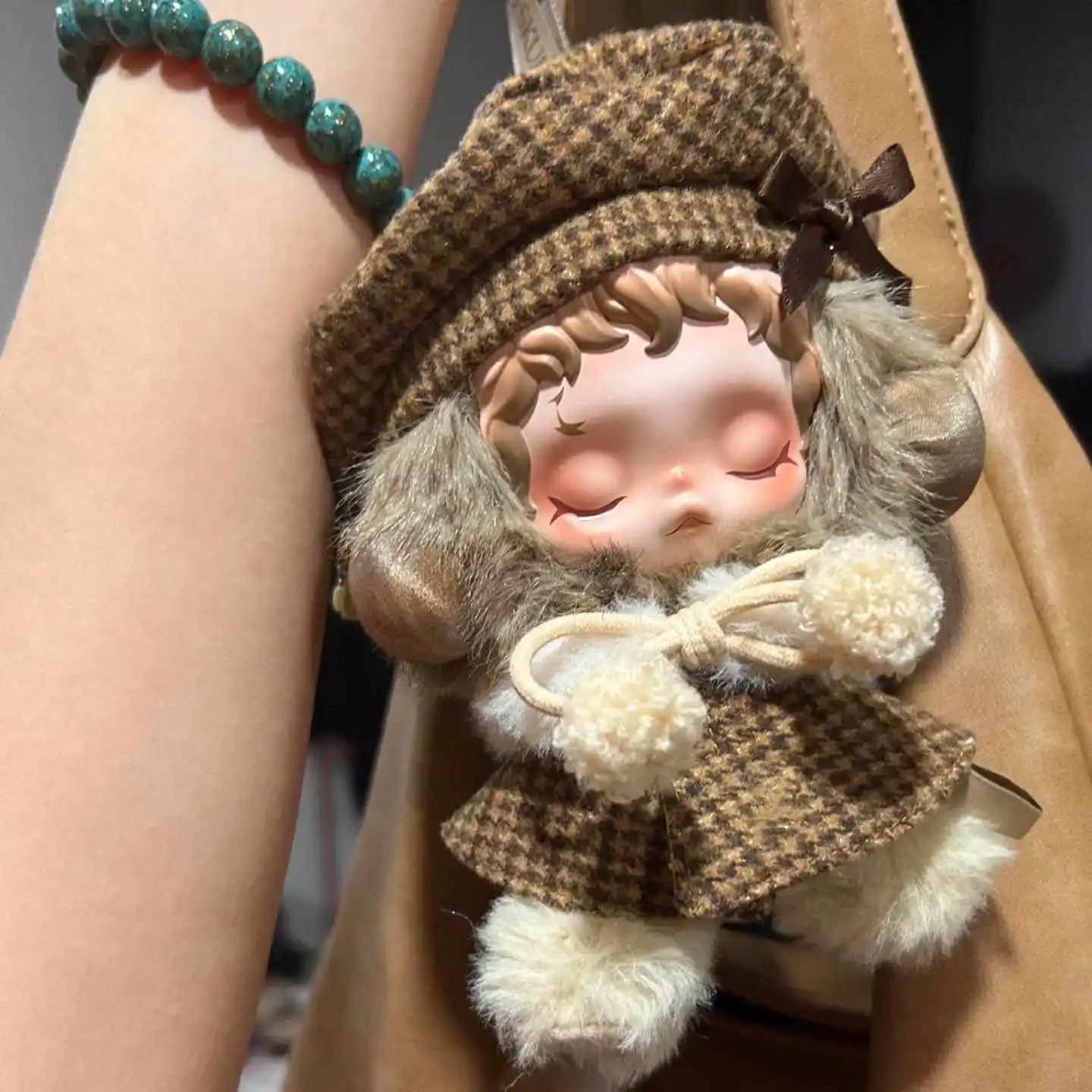 番号250｜SKULLPANDA 用着せ替え服｜Labubu対応 For Skullpanda For Labubu Classic Grid Style Dress Cloak Set Beret