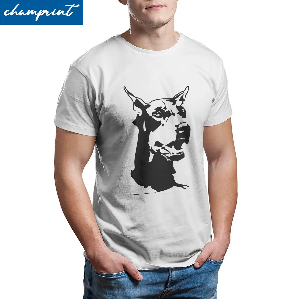 Men Doberman Black Color T Shirts  100% Cotton Clothing Cool Short Sleeve Round Neck Tee Shirt Gift Idea T-Shirt