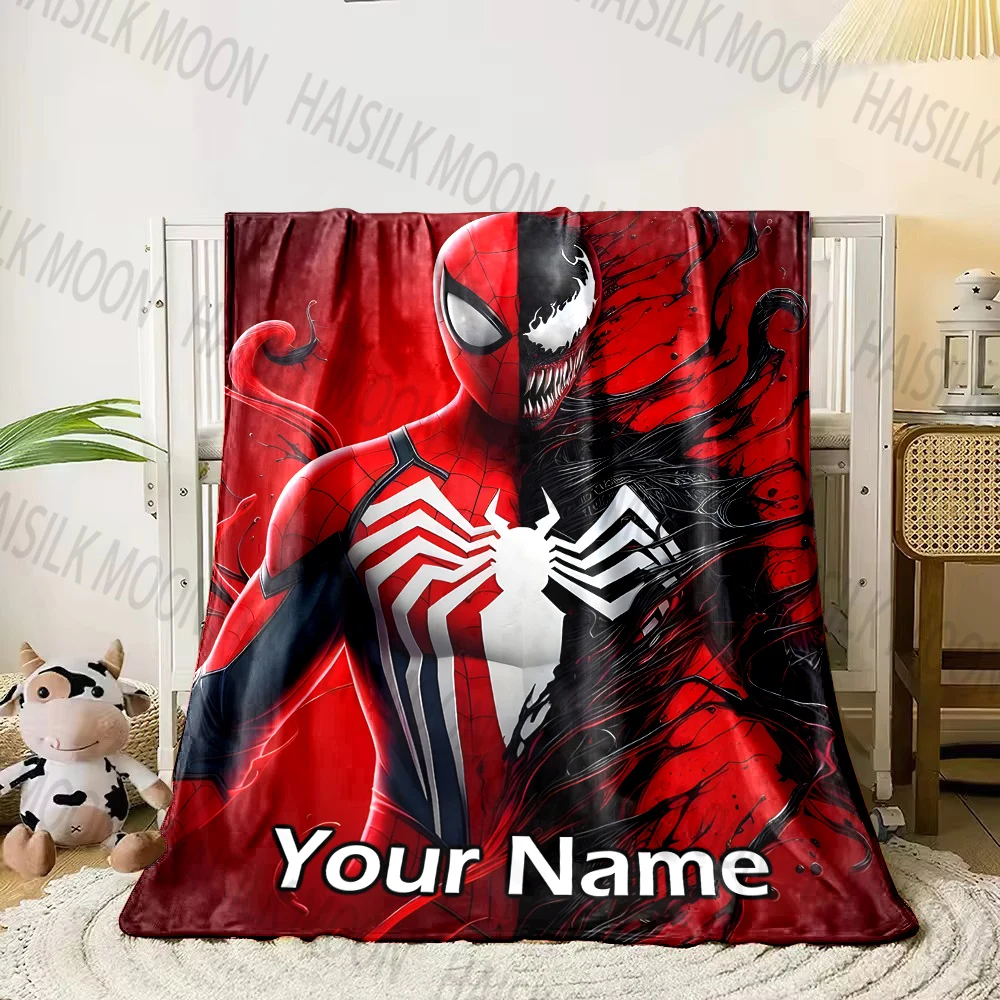 マーベルスパイダーマン毒プリントブランケット、名前でカスタマイズ可能、柔らかくて暖かい、家庭、オフィス、キャンプ、車、あなたの名前に適しています