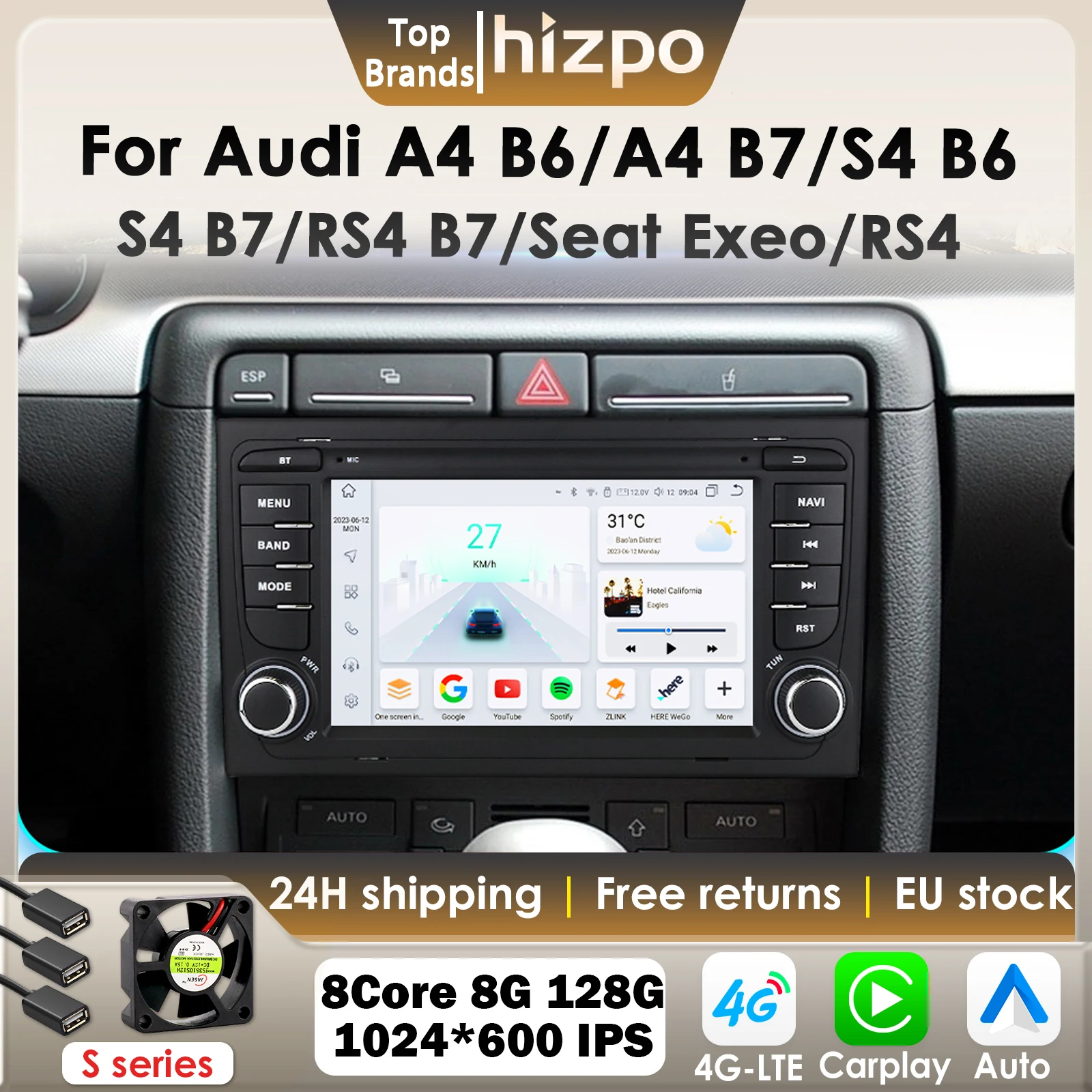 Hizpo 7 "2Din Android 13 Auto Radio Für Audi A4 B6 2000-2006 S4 B7 RS4 Sitz Exeo auto Multimedia GPS Drahtlose CarPlay AUTO DSP 4G