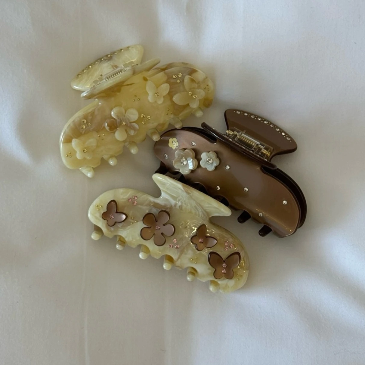 الفاخرة كريستال زهرة براون مشبك شعر كليب للنساء الفتيات متوسطة الحجم الاكريليك مشبك شعر خمر إكسسوارات الشعر الخريف الشتاء