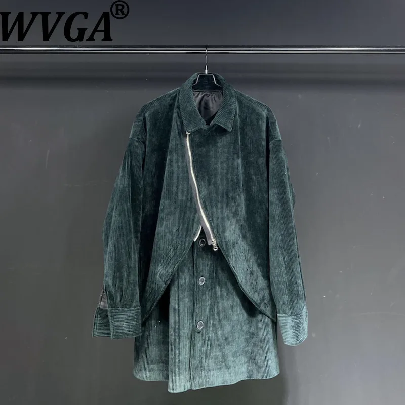

WVGA Spring Autumn New Men Tide Thickened Turn-Down Collar Button Jacket Niche Chic Casual Zipper Irregular Coats Ins Y2K W16144