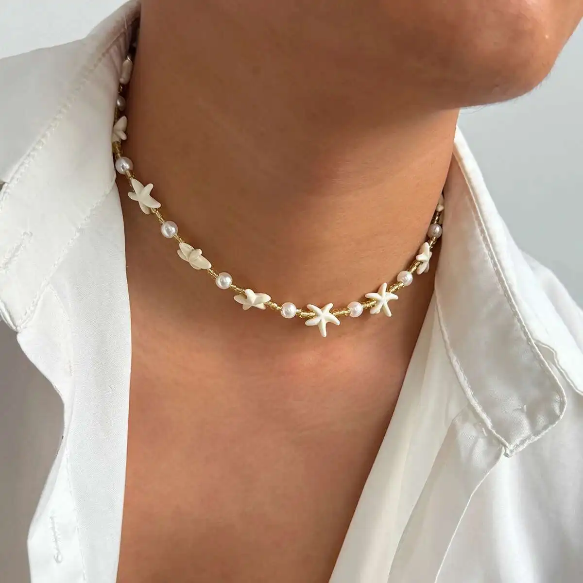 IngeSight.Z الهيب هوب الشرير تقليد اللؤلؤ نجم البحر قلادة الرجال النساء القوطي خمر كريستال عقد من اللؤلؤ الصيف الشاطئ مجوهرات هدية #3