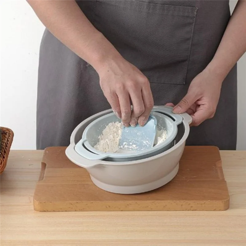 Peneira de farinha de cozinha a78u, peneira de açúcar semiautomática portátil, agitador de pó, economia de espaço, ferramenta de cozimento de cozinha