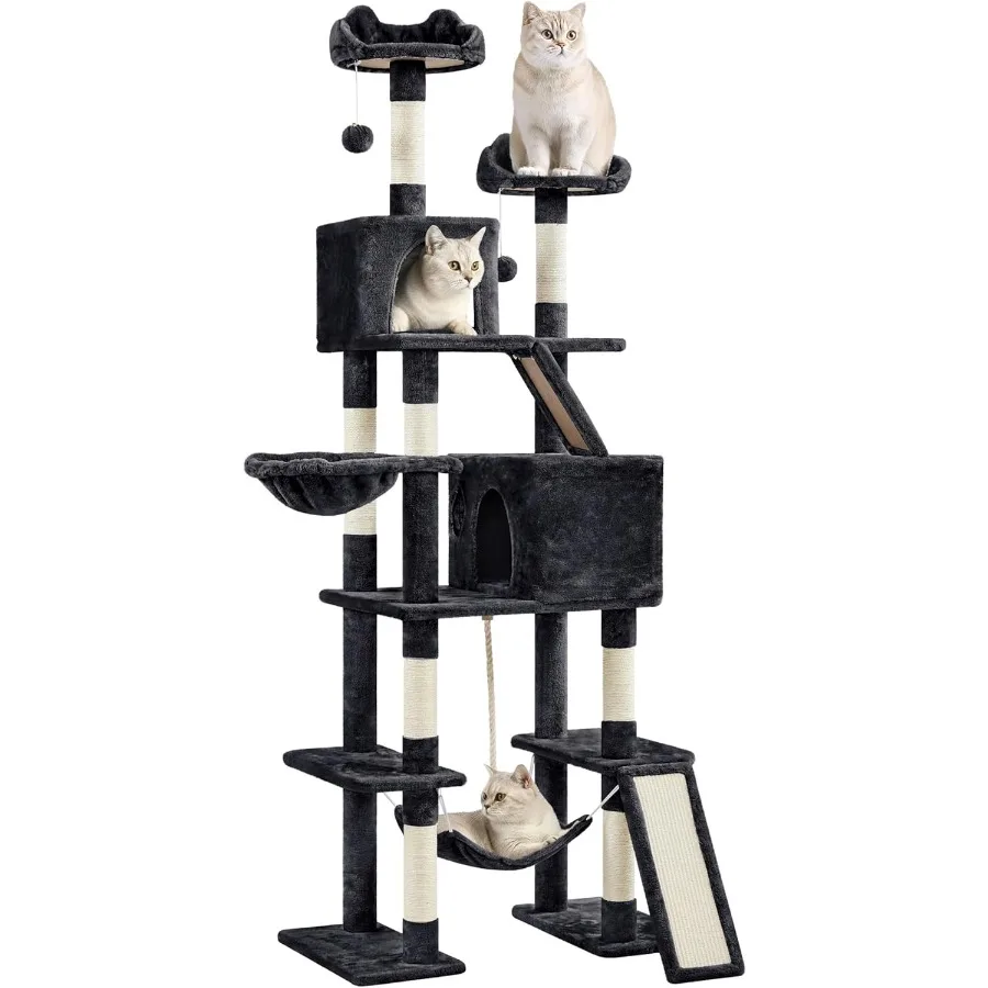 

Extra Large 82.5in Multi-Level Cat Tree with Cute Perches Cozy Condo 8 Scratching Posts and Basket for Indoor Cats Ideal for Pl