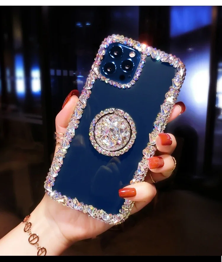Fashion Strass Telefoon Hoesje Voor Iphone 15pro 14Plus 13 Pro 12 11pro Max Xsmax Xr 16 Plus Glitter Luxe Diamanten Standaard Hoes