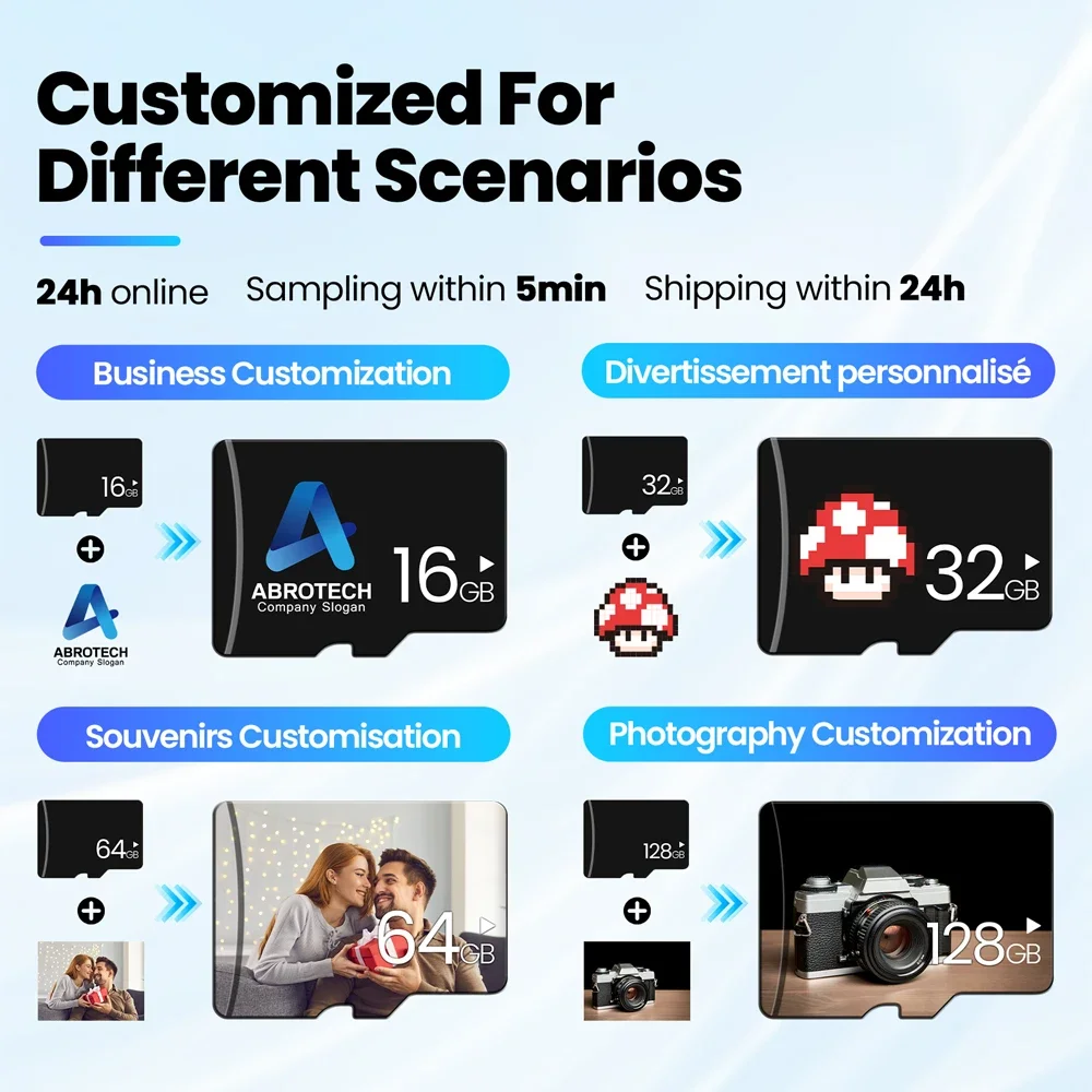 Free Custom Logo Memory Card TFMICROSD 128GB 64GB 32GB Mini Card for Camera Mobile Phone 4K HD TV Class10 U1 Speed UP TO 30MB/s