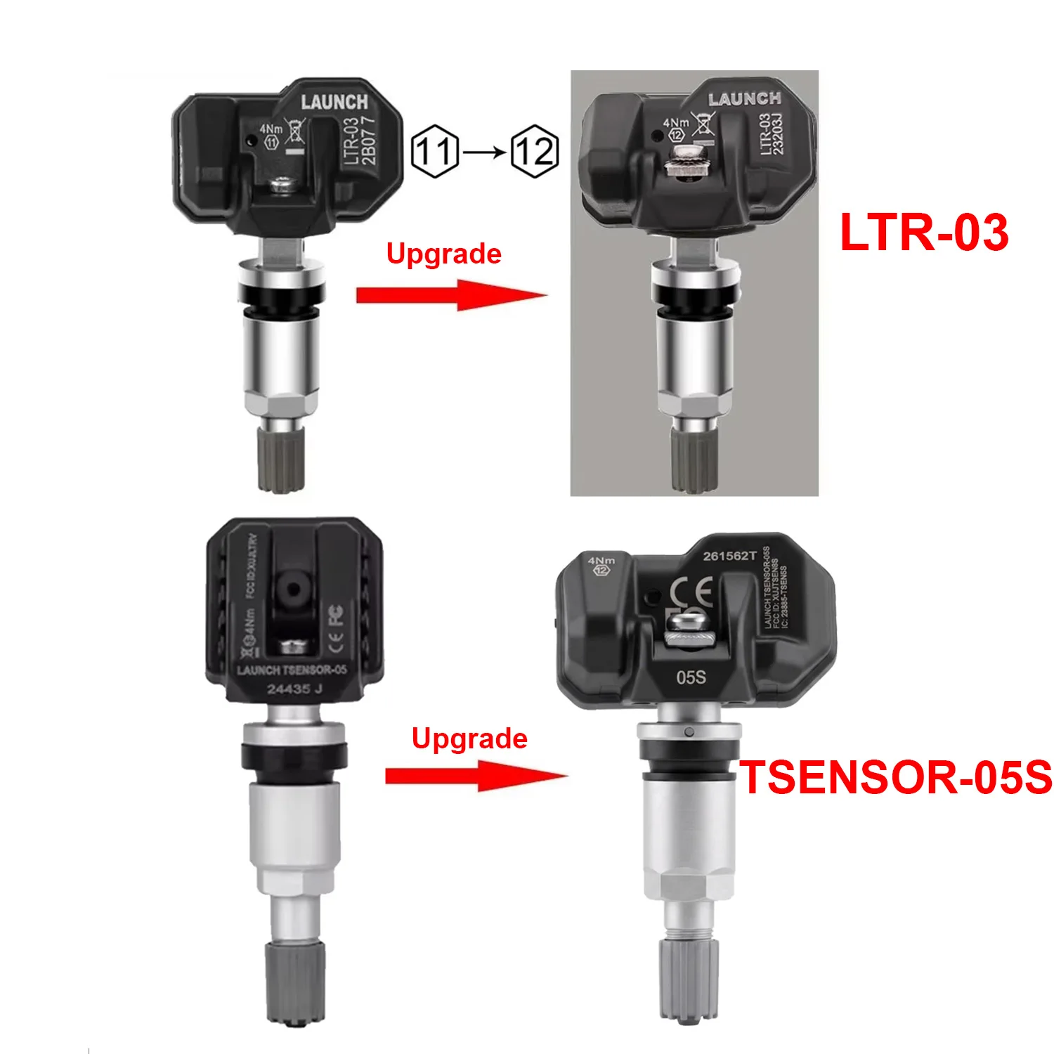 LAUNCH X431 TSENSOR-05S TPMS Sensor 315MHz/433MHz Dual Frequency Screw-in Adjustable Angle Metal OE-Sensor pk LTR-05 Sensor