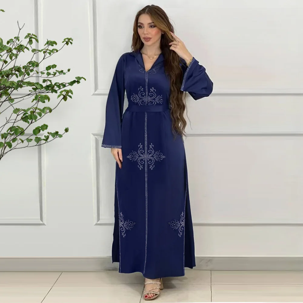 Mulheres Elegante Longo Vestido de Festa à Noite com Diamantes para Muçulmanos, Kaftan Islâmico, Marroquino, Jalabiya, Robe Djellaba, Oriente Médio, Dubai