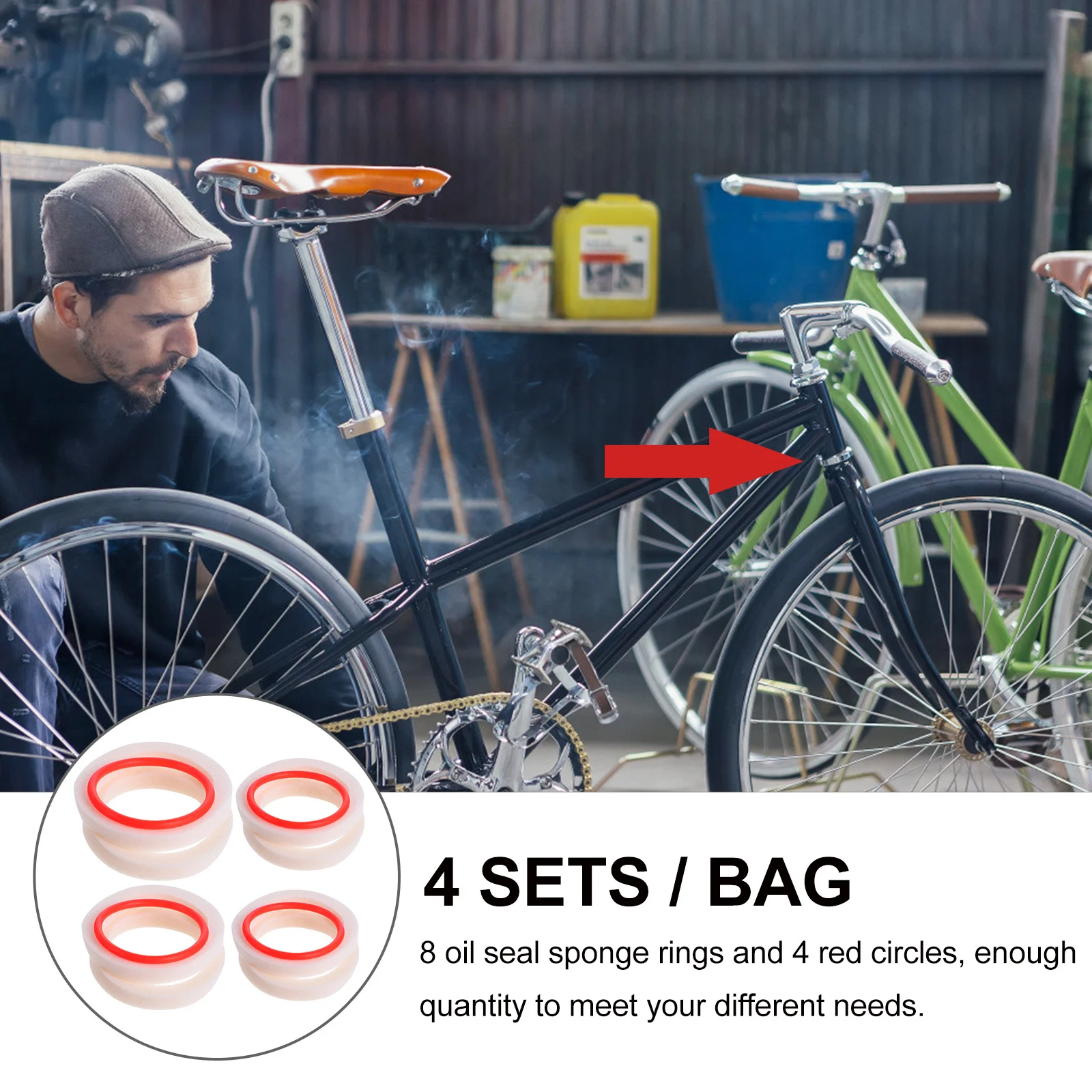 

4 set Bicycle Maintenance Sponge Rings 8 Oil Seal Sponges 4 Red Circles Front Fork Oil Absorption Protection Bike