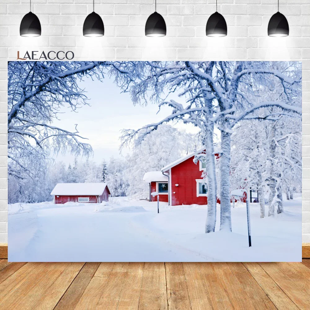 

Laeacco Winter Christmas Backdrop Snow Forest Xmas Tree Barn Holiday Scenery Kid Birthday Adults Portrait Photography Background