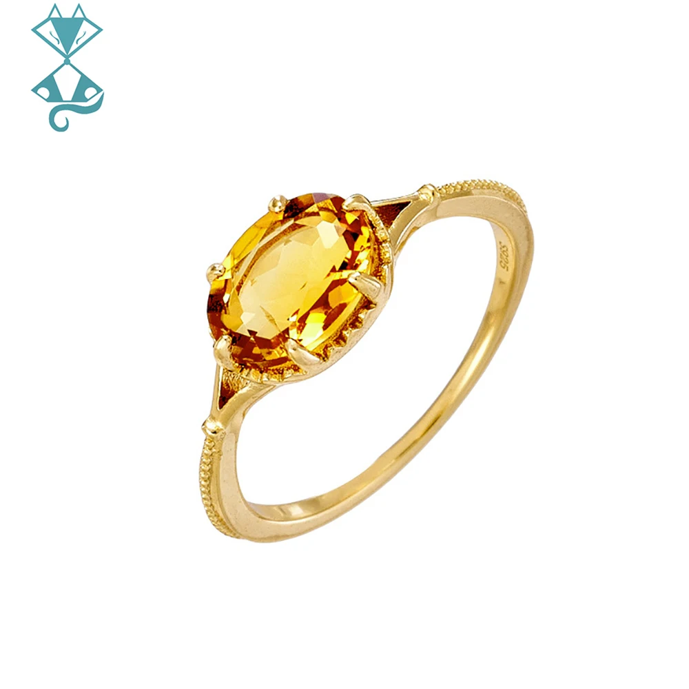 100% Created Citrine Stone Wedding Engagement Ring Fine Jewelry Gift Wholesale Natural Crystal Rings