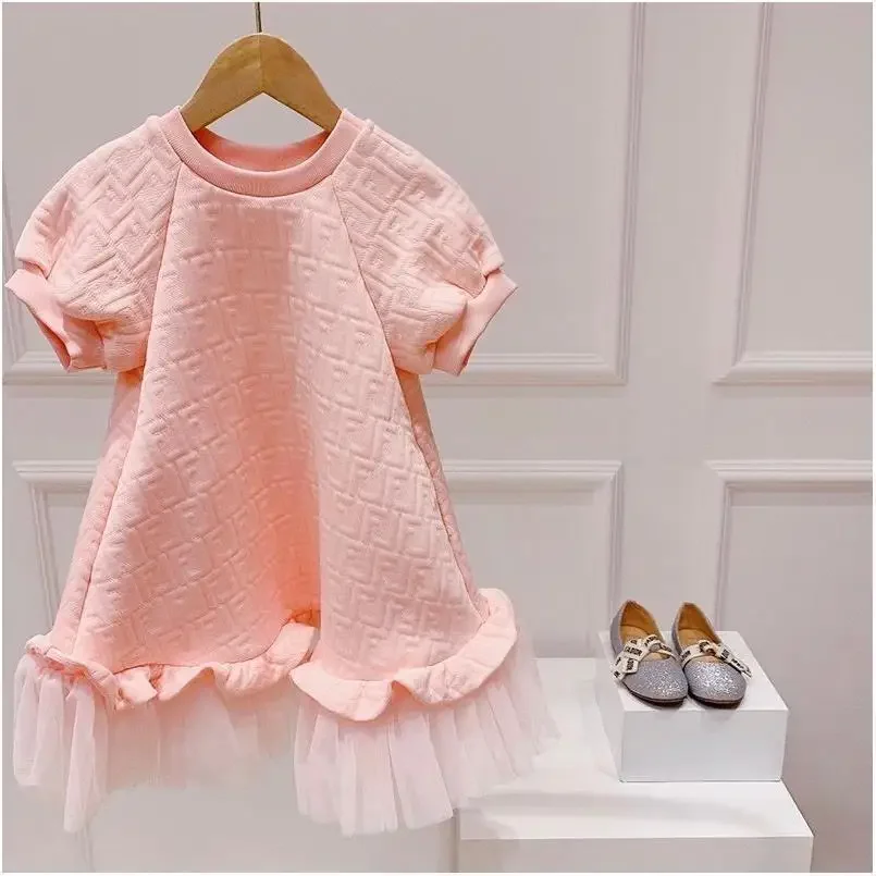 2023 spring and summer new children's girls pink foreign style big girls gauze short-sleeved dress princess skirt skirt