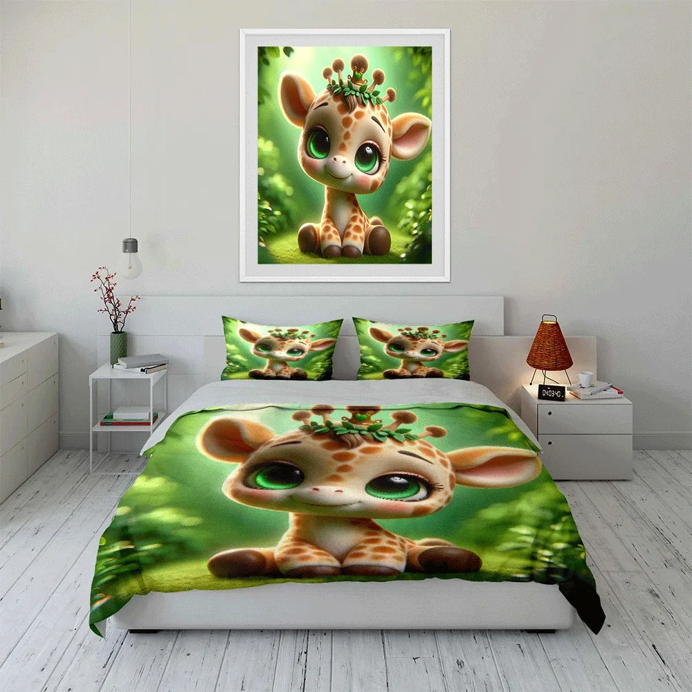 

"Adorable Giraffe-Themed Decorative Set" Exquisite three-piece bedding set gift for kids and adults