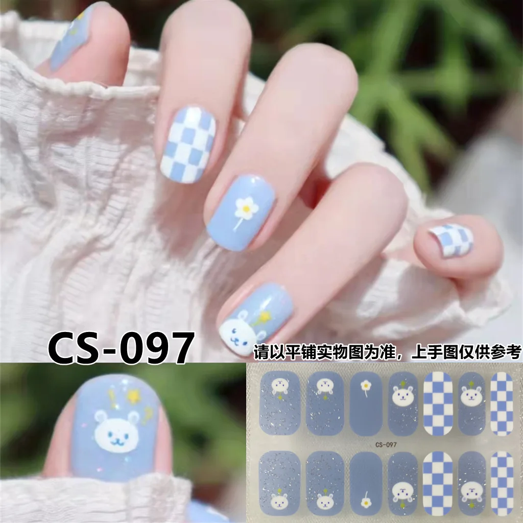 Waterproof Baking Free Semi Cured Nail Art Stickers Self-Adhesive Fashion Manicure Decal Korean Nail Film Paper Nail Decoration