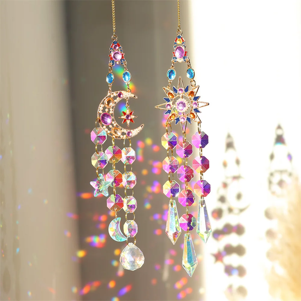 3pcs/set Crystal Sun Catcher Star and Moon Hanging Pendant Crystal Prism Drops Home Finials Window & Garden Decor Holiday Gifts
