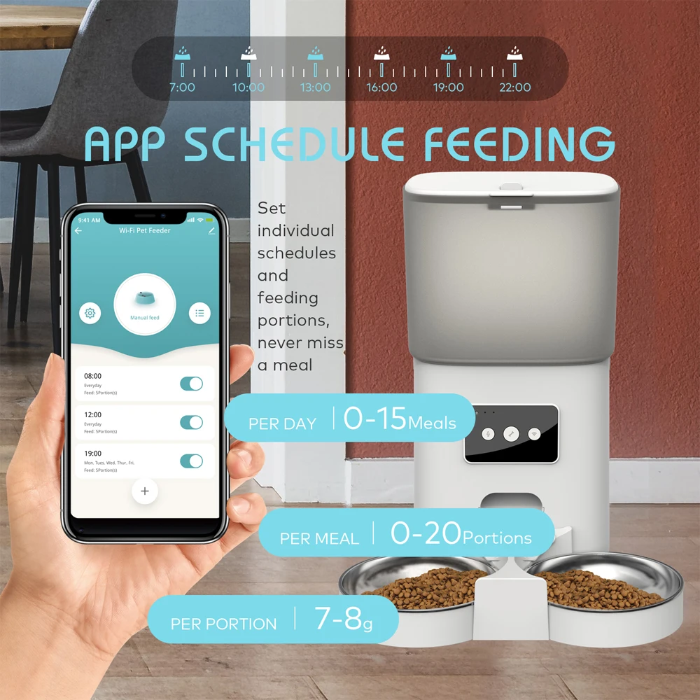 6L Tuya APP Smart Pet Feeder Dispenser automatico di cibo per cani e gatti Vortex Cibo lento con controllo della registrazione temporale Ciotola di