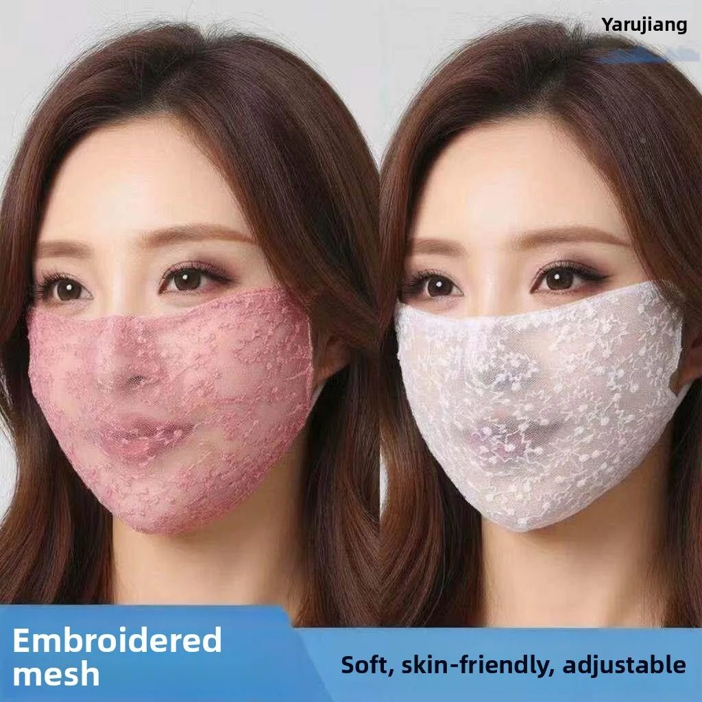 

Women's Lace Sun Protection Mask Elastic Lightweight Breathable Anti-UV Eye Protection Medical Grade Headband Style Mask