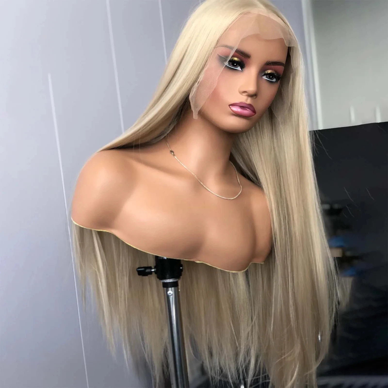 Ash Blonde Lace Front Wig Synthetic Wigs for Women Long Silky Straight Light Blond Frontal Glueless Natural Hairline Daily Party