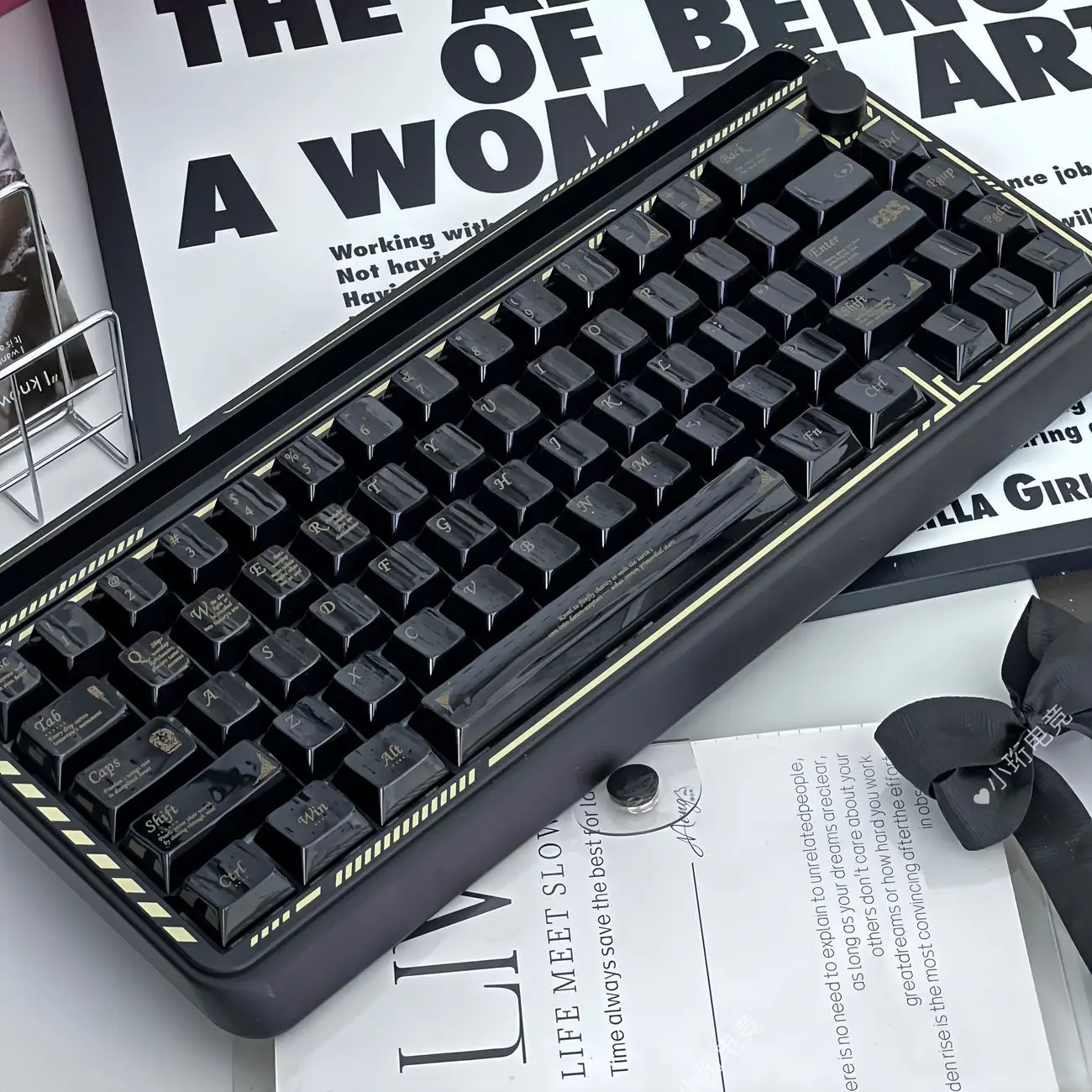 115 Keys Black White Ceramic Feel PC Material Cherry Profile Spray Paint Keycaps for 61/68/87/98/104/108 MX Mechanical Keyboard