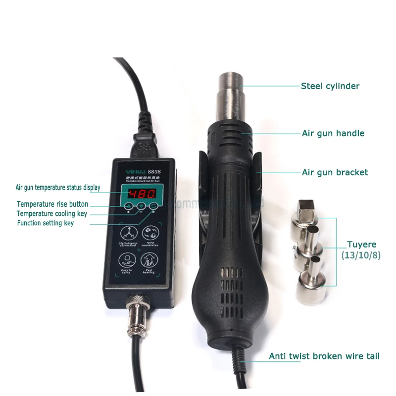 Imagem -06 - Yihua-bga Retrabalho Estação de Solda Hot Air Gun Secador de Cabelo Smd Smt Soldagem Ferramenta de Reparo Display Digital Led 8858 700w