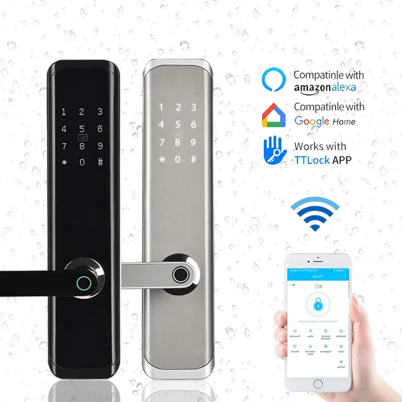 

Waterproof TTlock Silver Smart Home Wifi Biometric Fingerprint Door Lock for Hotel Apartment Office Building