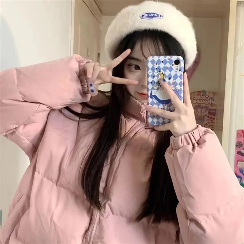 

Новинка 2026, женское хлопковое пальто, парка, женская корейская версия, осенне-зимняя куртка, утепленное теплое хлопковое пальто на пуху розового цвета