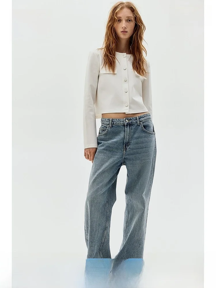 

H&M Women's ort Outerwear Spring round Ne Long Sve Flip Cover Silhouette Small Fraance Sle ort Open Cardigan