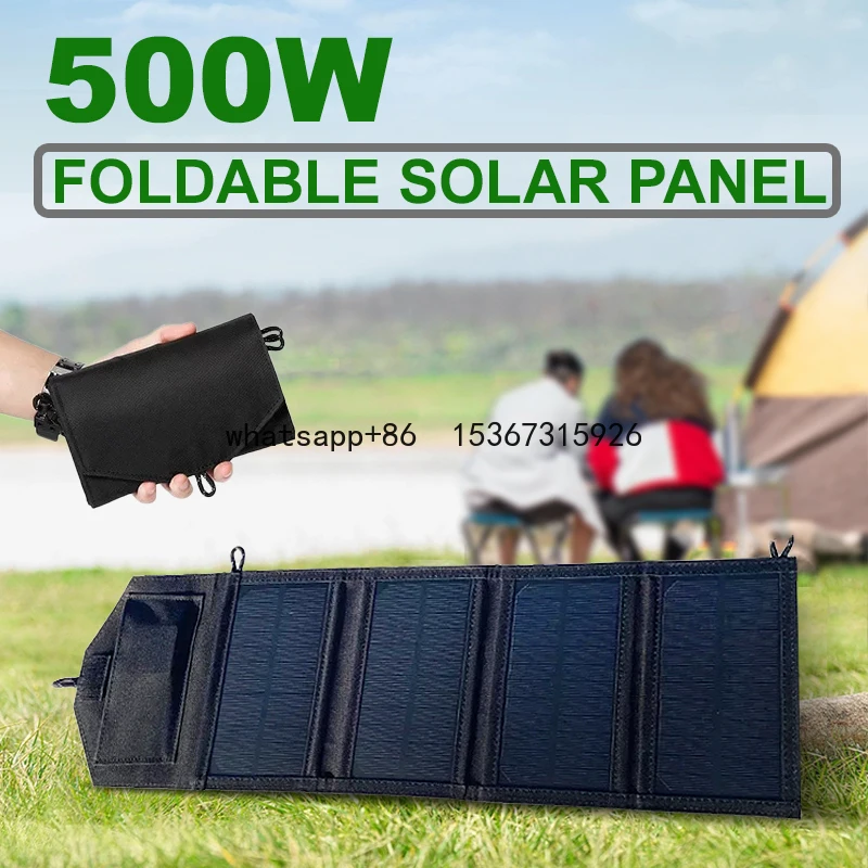 500W Foldable solar panel 4-fold  portable solar panels charger USB 5V DC Full time power solar panel mobile power supply