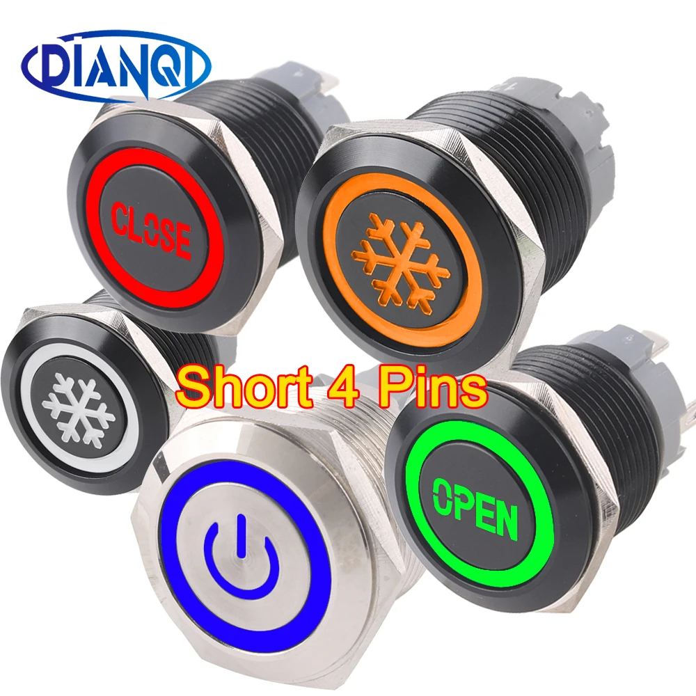 16/19/22mm Metal Push Button Switch Short Pin Locking Latching reset Momentary 1NO LED Air conditioning refrigeration snowflakes