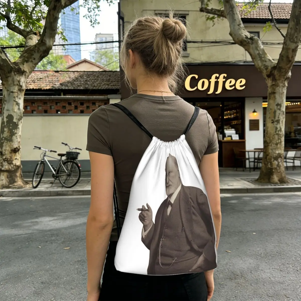 Freud With Cigar Blush Pink Backpacks Portable Drawstring Bags Shoes Bag Book Bags for Man Woman Students