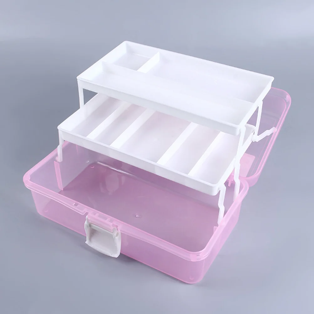 

Craft Storage Container Box Pink Thick Large Capacity Portable Multi-Layer Painting Organizer for Paint Supplies Tackle