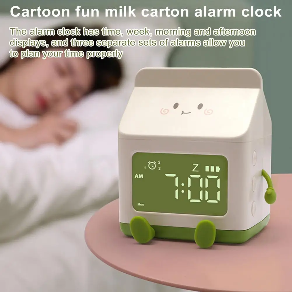 Digital Alarm Clock Milk Box Shape Children Wake Up Clock Rechargeable Countdown Legible Large Screen Bedroom Alarm Clock Timer