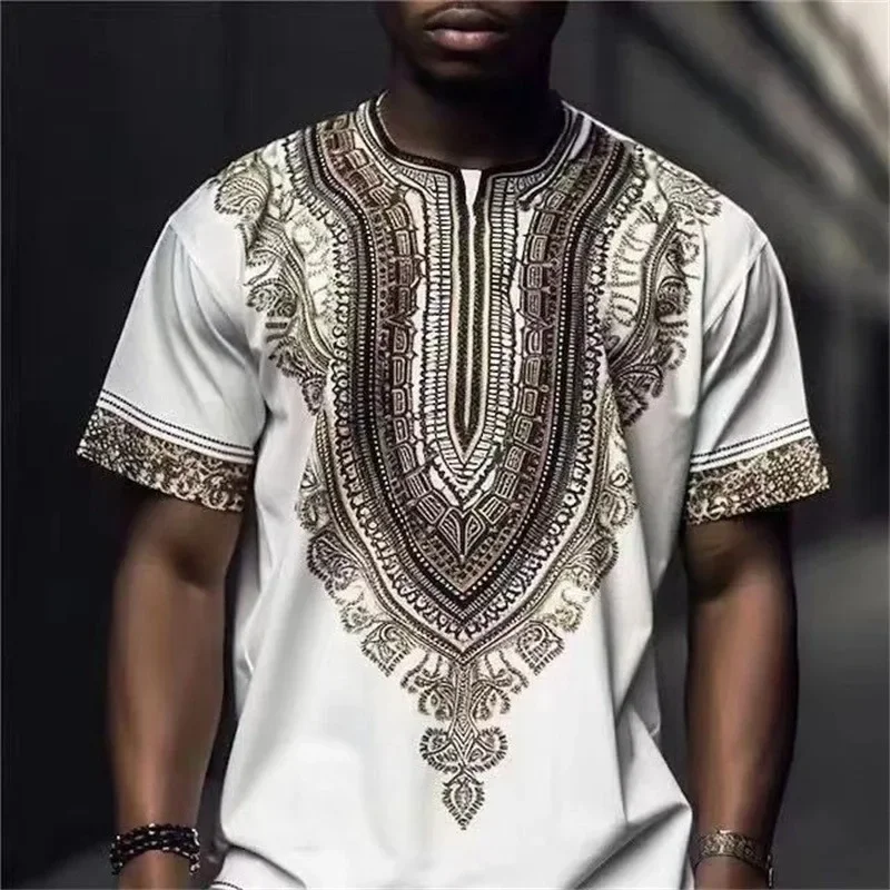 Vintage Ethno-Stil Kurzarm Outdoor Street Herren Mode T-Shirt 3D-Druck Herren Fitness-Oberteile Tägliches Casual Sport-T-Shirt