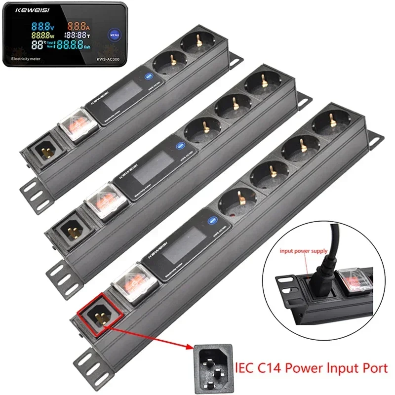 PDU power Strip 2/3/4/5/6/7/8/9Ways Europe Outlets Socket Voltmeter Ammeter Power Energy Meter C14 interface