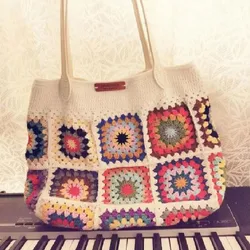 Handmade crochet simple and fashionable women's handbag with grandmother pattern lining, shopping bag, beautiful shoulder bag