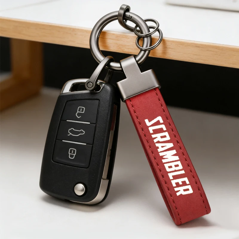 LOGO Fashion Alloy Luxury Suede Leather Keychain Car Key Chain For Ducati Scrambler 400 800 1100 2014-2026 Accessories