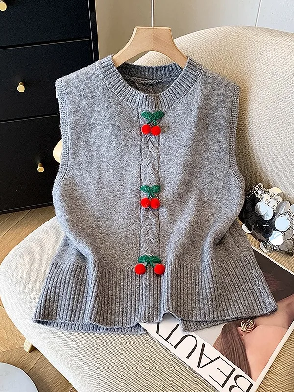 

Sli ort Svel Fitted Jaet Cherry Design Unique Layering Beautiful Vest Perfect Outerwear for Autumn 2025